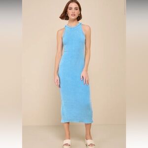 NWT Lulus Washed Teal Blue Ribbed Sleeveless Midi Dress